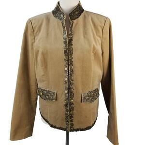 Michael Kors Brown Tan Lined Brushed Faux Suede Jacket Sequin Embellished 12 P